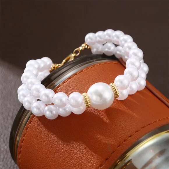 3/$35 Elegant White Beads Pearl Toggle Bracelet Layered Stackable Jewelry - Picture 6 of 8